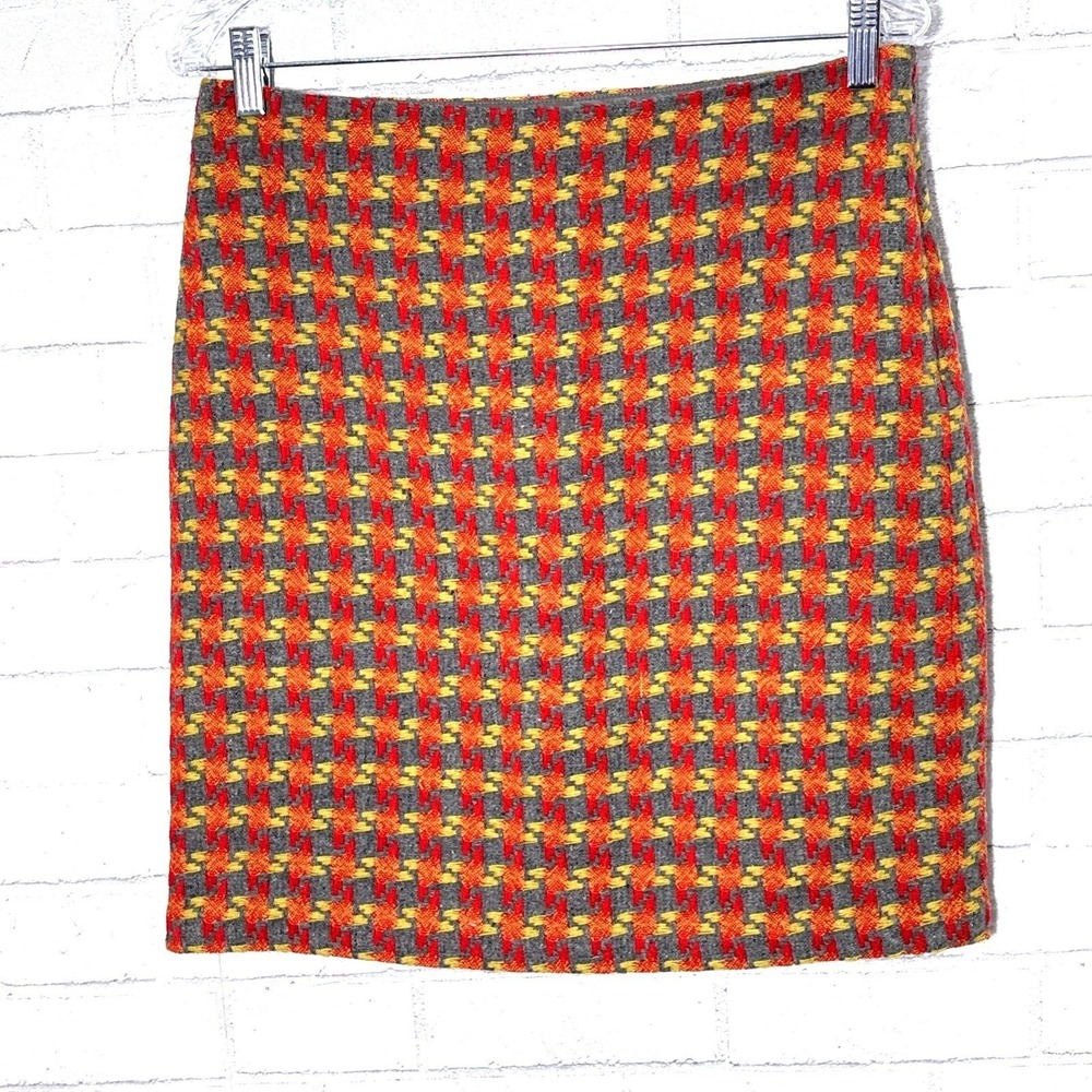 J McLaughlin Wool Tweed Houndstooth Skirt 8 Mini Bold Academia Statement Retro‎